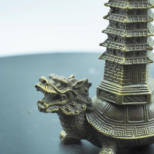 Copper Dragon Turtle with Pagoda: Feng Shui Home Decor