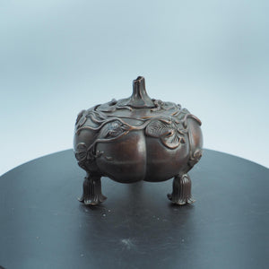 Pure Copper Pumpkin-Shaped Storage case with Relief Lotus Leaf Design, Exquisite Craftsmanship