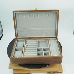 Black Walnut Double-Layer Jewelry Box, Multi-Compartment Storage Organizer