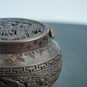 Pure Copper Dragon and Phoenix Incense Burner with Storage Box