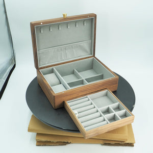 Black Walnut Jewelry Box, Double-Layer Multi-Compartment Storage for Necklaces, Watches & Rings