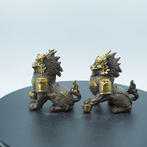 Reine Kupfer-Kylin-Figuren: Schatzschale & Ruyi-Design (Paar)