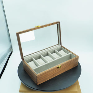 Elegant Black Walnut Watch & Bracelet Box, Glass Lid Display Case, Luxury Organizer