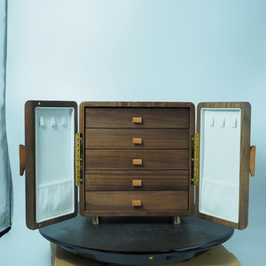 Black Walnut Jewelry Box, Square 5-Layer Organizer, Floral Handle Design