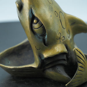 Brass Shark Open Mouth Figurine, Fish Tank Decoration and Hideout, Small Animal Ornament