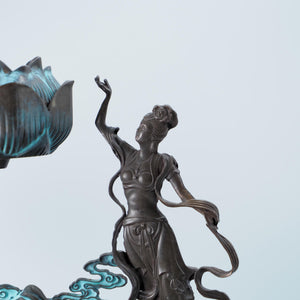 Antique Style Copper Incense Burner: Chang'e Moon Fairy Lotus Design