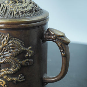 Messing Drache und Phönix Wasserglas mit Deckel: Glücksbringer Ornament