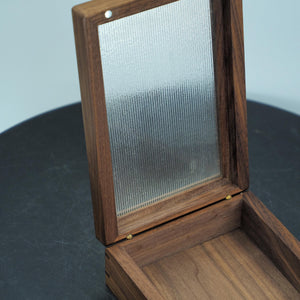 Handmade Black Walnut Keepsake Box: Ribbed Glass Lid, Minimalist Decor