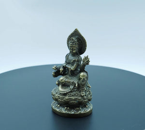 Bronze Guanyin Buddha Statue Riding Dragon: Antique-Style Buddhist Decor