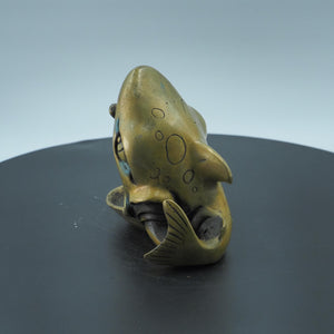 Brass Shark Open Mouth Figurine, Fish Tank Decoration and Hideout, Small Animal Ornament