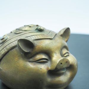 Pure Copper Pig Figurine: Good Fortune Coin Bank Ornament