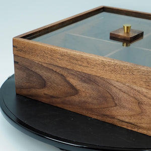Handcrafted Black Walnut Organizer Box with Glass Lid & Brass Handle