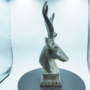 Large Bronze Deer Head Figurine, Powerful Presence, Rich Texture