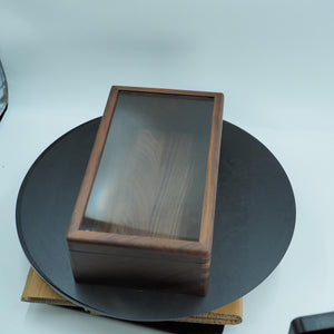 Handcrafted Black Walnut Wood Display Box, Glass Lid Organizer