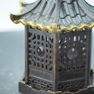 Antique Pure Copper Hexagonal Pavilion Incense Burner, Three-Layer Hollow Carving, Chinese-Style Indoor Pavilion Decoration