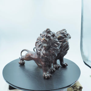 Pair of Majestic Pure Copper Lion Statues, Bank Entrance Guardians