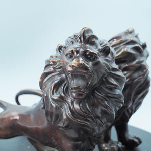 Pair of Majestic Pure Copper Lion Statues, Bank Entrance Guardians