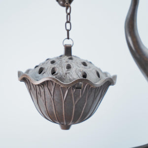 Copper Crane Incense Burner: Lotus Hanging Censer Design