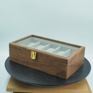 Elegant Black Walnut Watch & Bracelet Box, Glass Lid Display Case, Luxury Organizer
