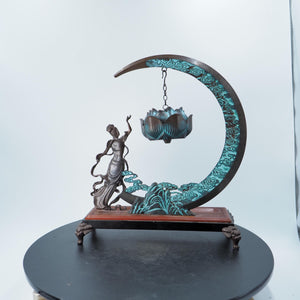 Antique Style Copper Incense Burner: Chang'e Moon Fairy Lotus Design