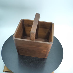 Handmade Walnut Wooden Storage Caddy with Handle, Solid Wood Organizer Box