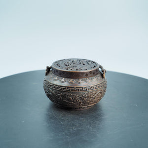 Pure Copper Dragon and Phoenix Incense Burner with Storage Box