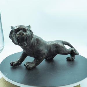 Grotesque Bronze Copper Roaring Tiger Figurine, Ferocious Antique Tiger Ornament