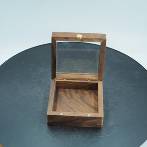 Walnut Glass-Top Keepsake Box, Brass Knob, Jewelry Organizer