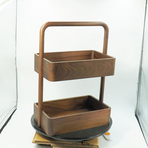 Handmade Two-Tier Walnut Wood Organizer, Solid Black Walnut Storage Rack, Modern Tabletop Display Shelf