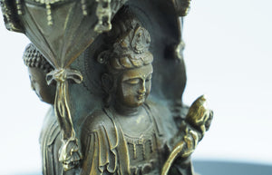 Pure Copper Three-Faced Buddha Statue - Guanyin, Amitabha