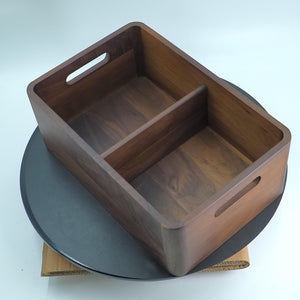 Handmade Walnut Wood Storage Box with Divider, Tabletop Organizer