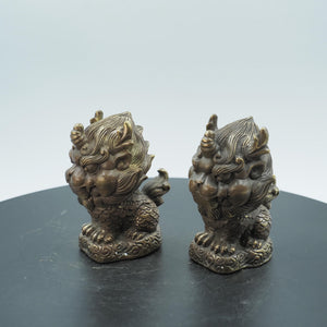 Pair of Pure Copper Kylin Mythical Beast Handheld Ornaments, Feng Shui Home Protection Artifacts