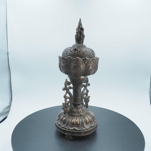 Tibetan Copper Lotus Incense Burner: Eight Auspicious Treasures Altar Decor