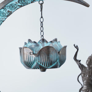 Antique Style Copper Incense Burner: Chang'e Moon Fairy Lotus Design