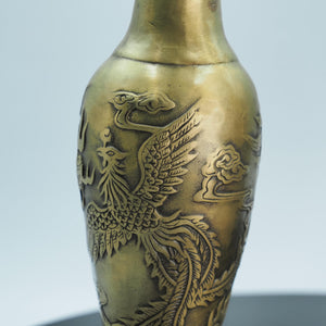 Pure Copper Dragon and Crane Vase: Chinese Artistry Ornament