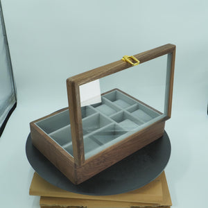 Black Walnut Watch & Glasses Box, Glass Lid Display Organizer, Men  Gift