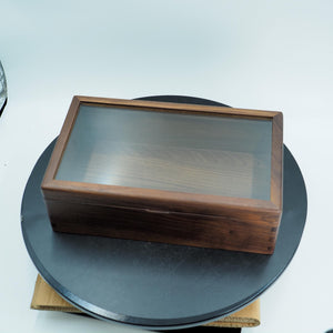 Handcrafted Black Walnut Wood Display Box, Glass Lid Organizer