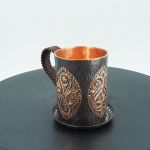 Hand-Hammered Engraved Copper Mug with Braided Handle, Vintage Style