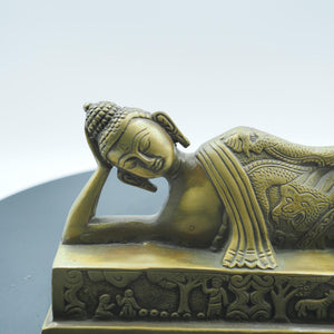 Brass Reclining Nirvana Buddha Statue: Antique Style Feng Shui Decor