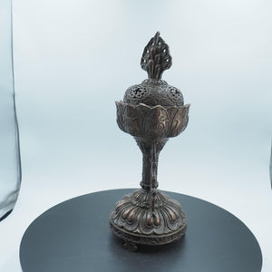 Tibetan Copper Lotus Incense Burner: Eight Auspicious Treasures Altar Decor