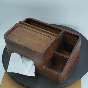 Black Walnut Desk Organizer: Remote Holder, Modern Wood Storage