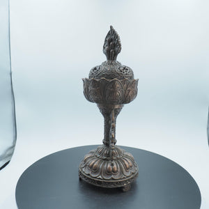 Tibetan Copper Lotus Incense Burner: Eight Auspicious Treasures Altar Decor