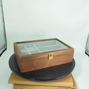 Black Walnut Watch & Glasses Box, Glass Lid Display Organizer, Men  Gift