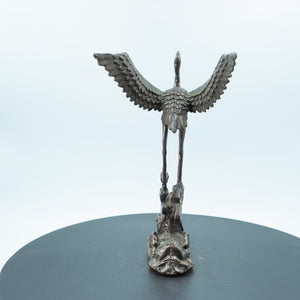 Pure Copper Dancing Crane Figurine, Mountain Cloud and Pine Theme, Finely Polished Craft