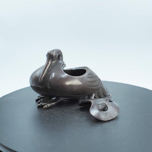 Large Thickened Vintage-Style Pure Copper Swan Figurine, Plump Body, Antique Finish