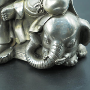 Antique Style Pure Copper Samantabhadra Bodhisattva Statue with Elephant Mount, Copper Craft Ornament