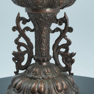 Tibetan Copper Lotus Incense Burner: Eight Auspicious Treasures Altar Decor