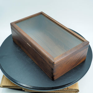 Handcrafted Black Walnut Wood Display Box, Glass Lid Organizer