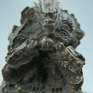 Copper Chinese Emperor Nine-Dragon Jade Seal Figurine: Imperial Dragon Head Stamp
