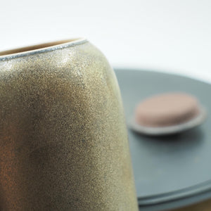 Handmade Ceramic Jar with Lid: Gilded Brown Pottery Storage